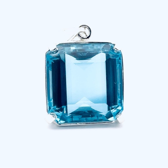 63.65ct Large Fancy Cut Blue Topaz Silver Pendant